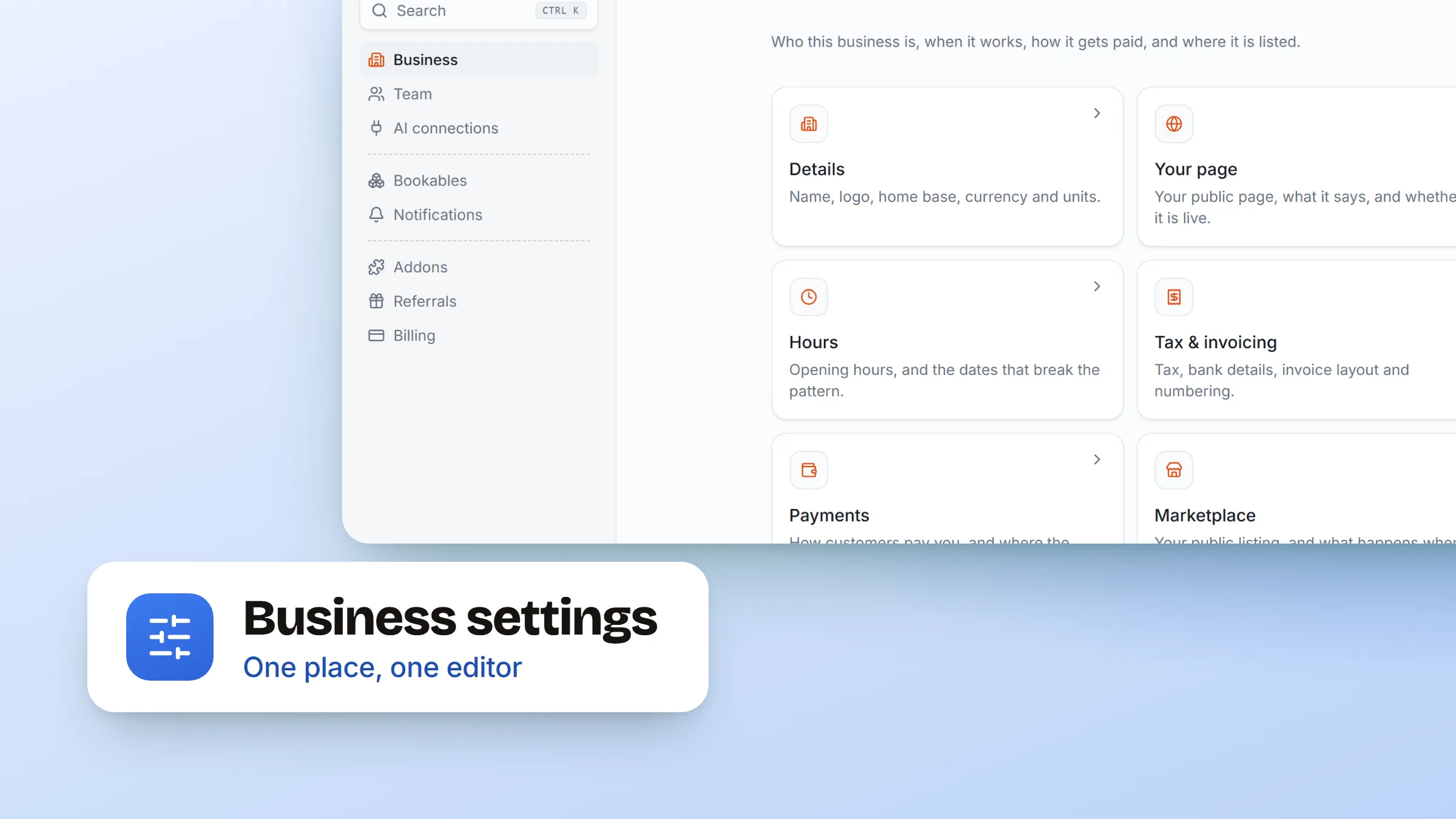 Cover Image for Business settings, in one place