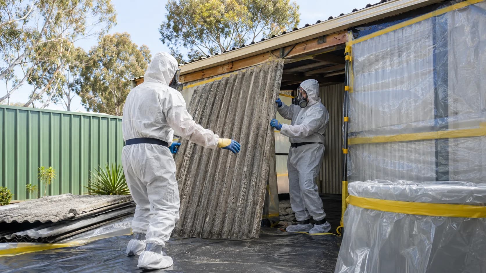A licensed removal crew sealing an enclosure at a house in Australia