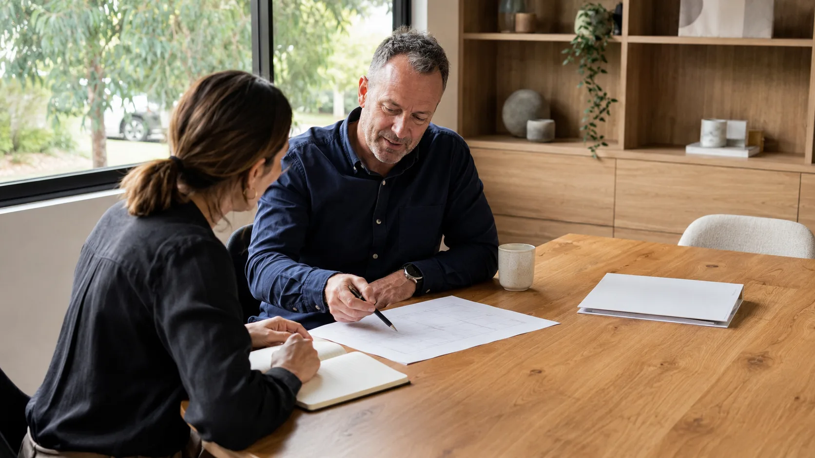 A business coach works through priorities with an owner in Australia