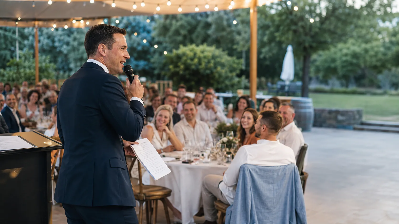 Comedian or MC engaging a seated event audience live in Australia