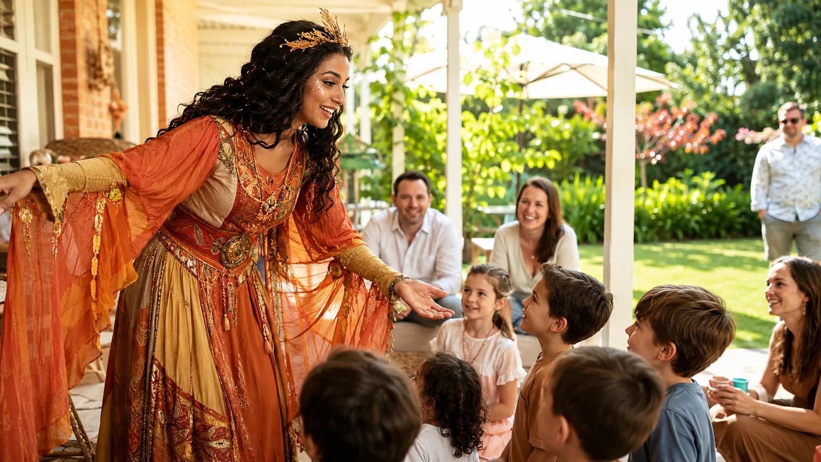 Costumed character greeting children at a booked party in Australia
