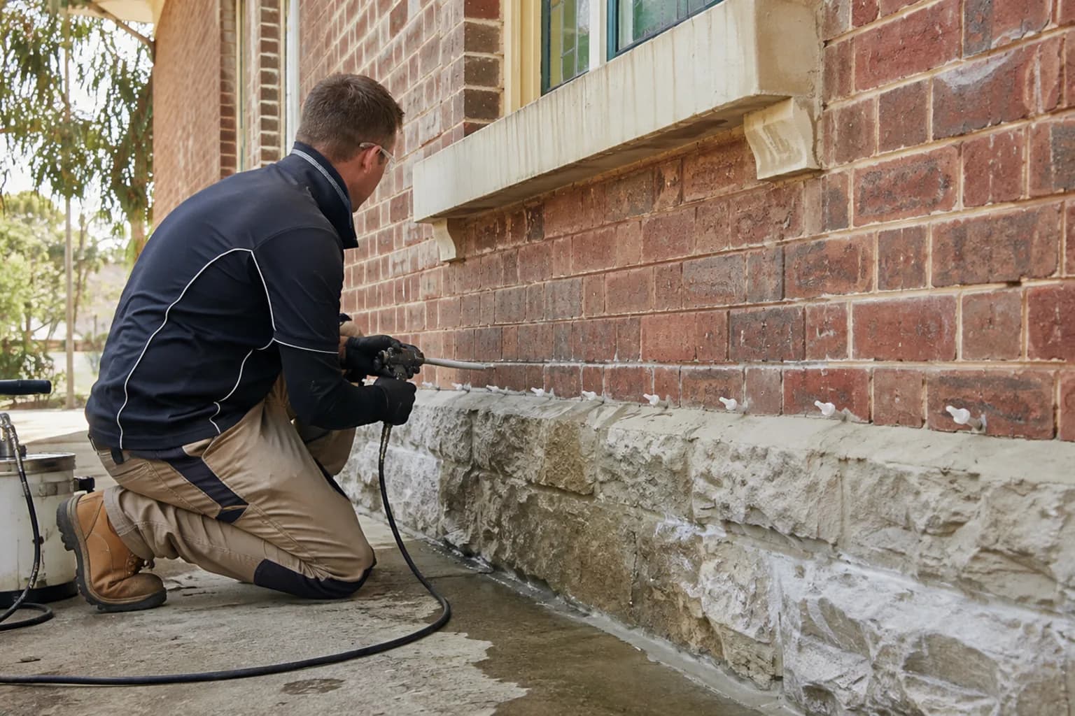 A damp specialist taking moisture readings in a house in Australia