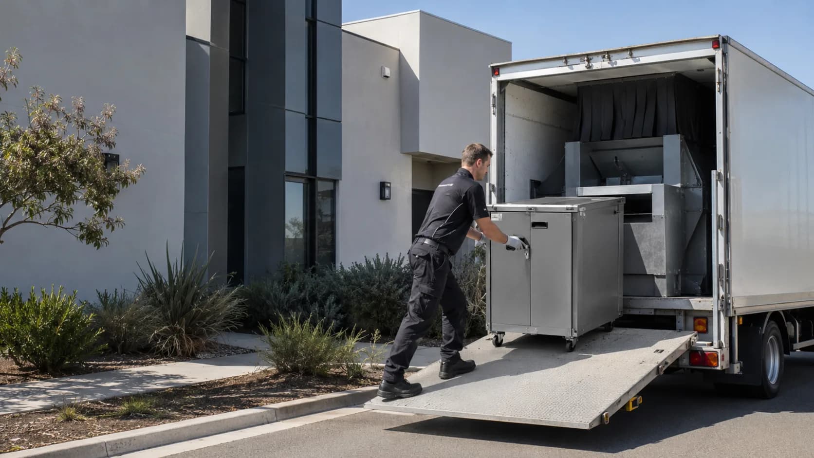 A mobile shredding truck working an office building in Australia