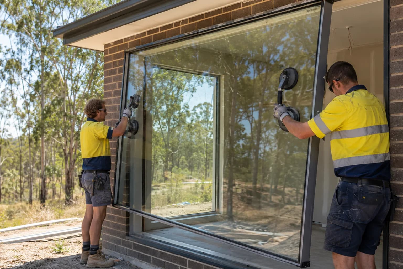 A glazier fitting a replacement pane in Australia