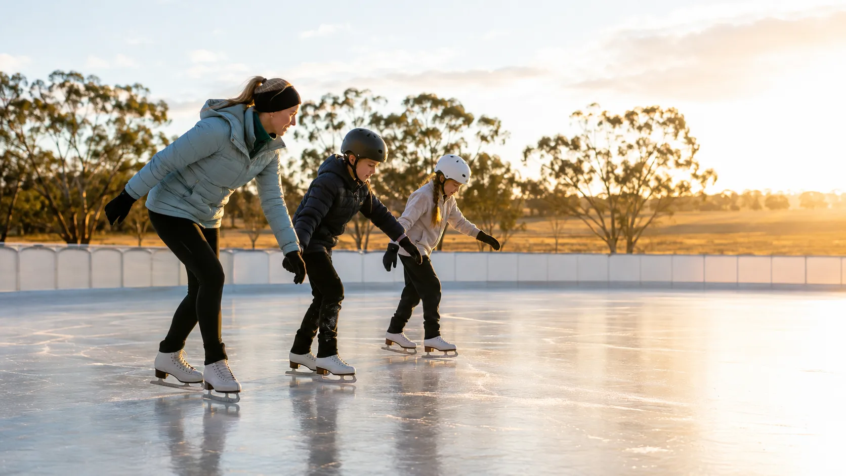 Skaters circle a busy indoor ice rink at an Australian entertainment centre