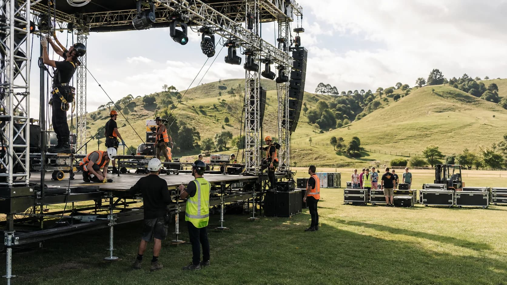 Customers collect booked lighting fixture, truss or stage deck from an active Australian hire business