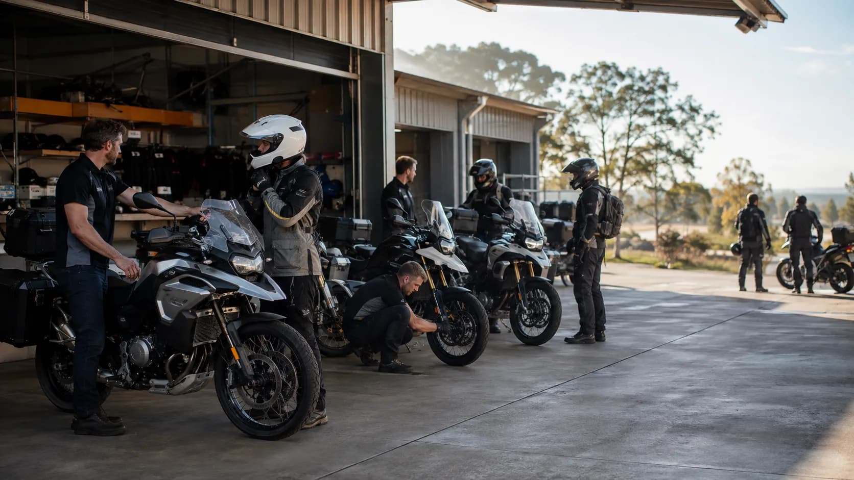 Customers collect booked motorcycle model from an active Australian hire business