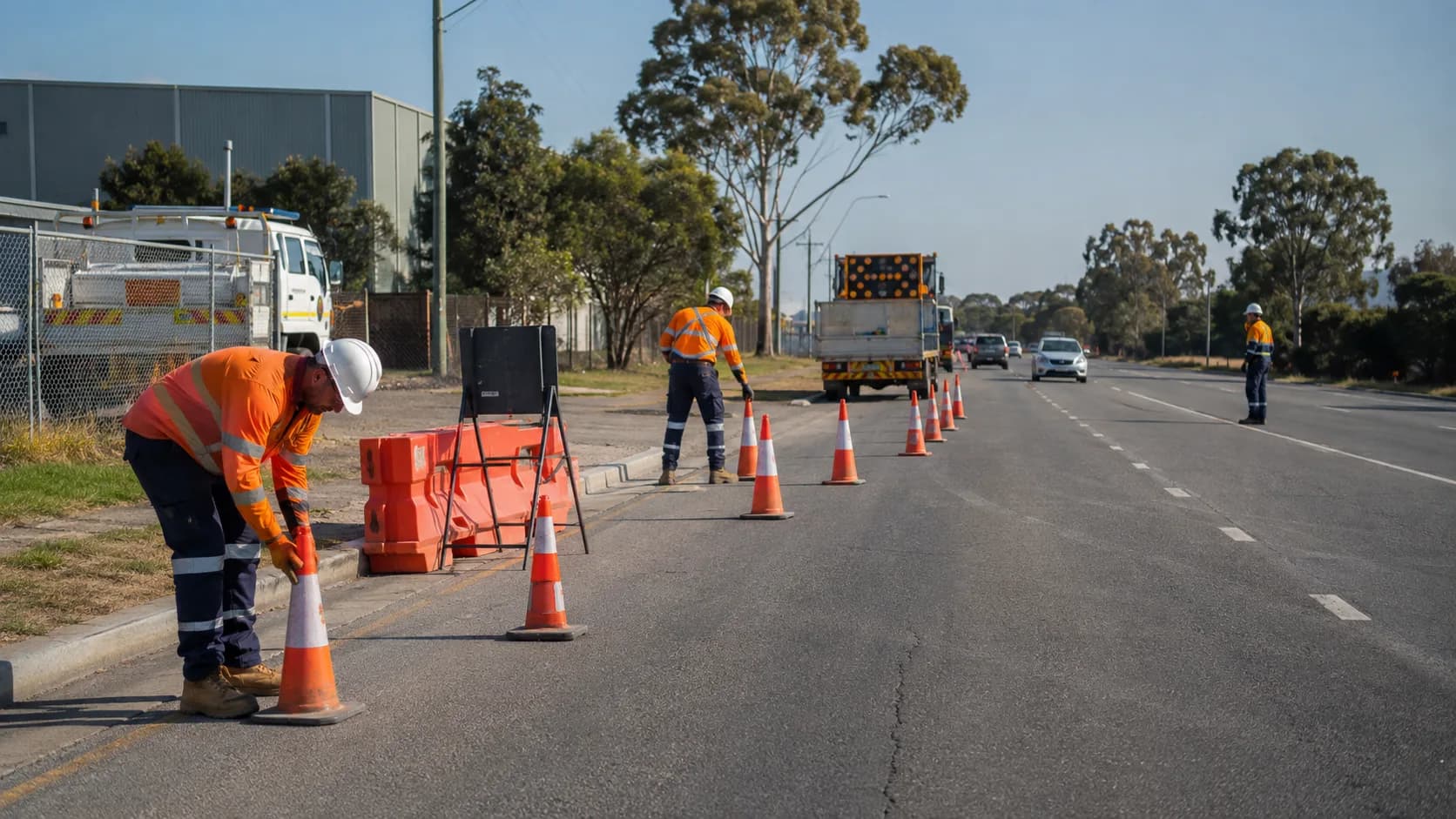 A traffic control crew working a lane closure in Australia