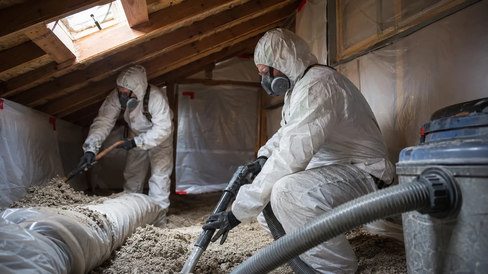A licensed removal crew sealing an enclosure at a house in Canada
