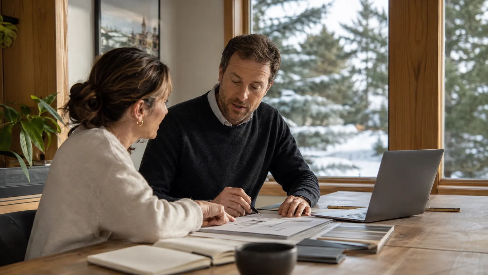 A business consultant reviews an operating plan with a client in Canada