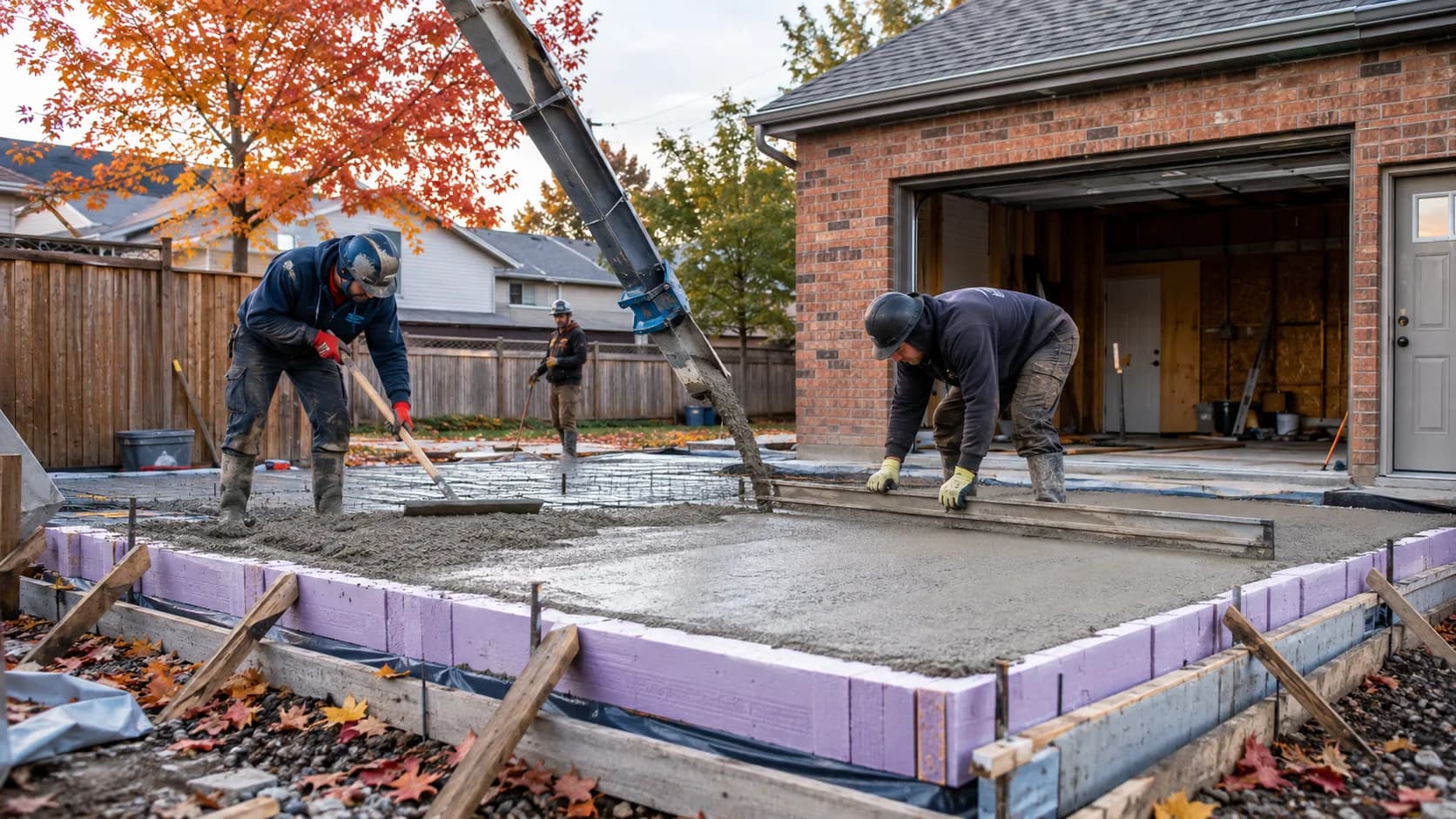 A concreter finishing a fresh slab in Canada