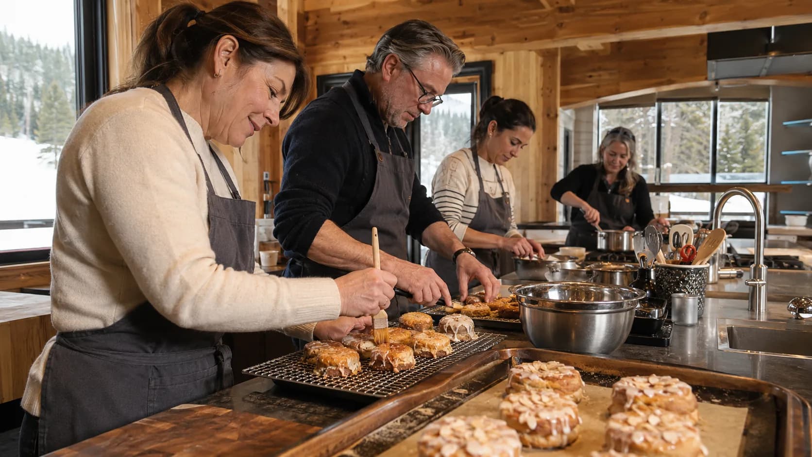 A chef tutor guides participants through a hands-on cooking workshop in Canada