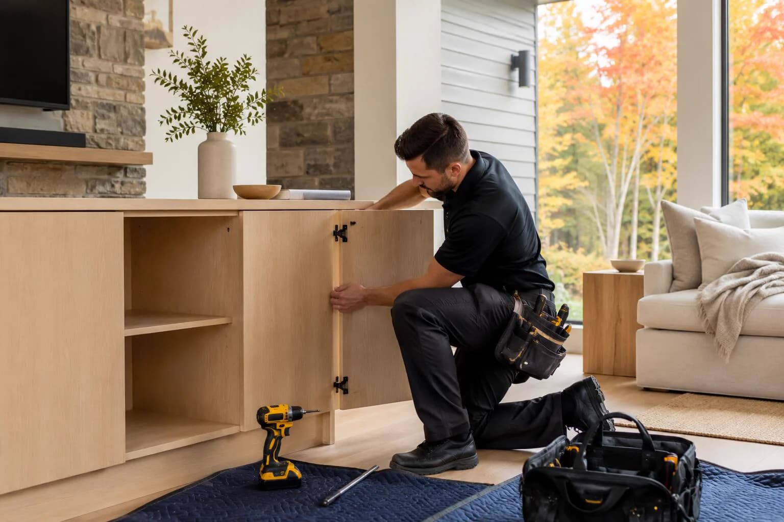 Furniture being assembled in a home in Canada