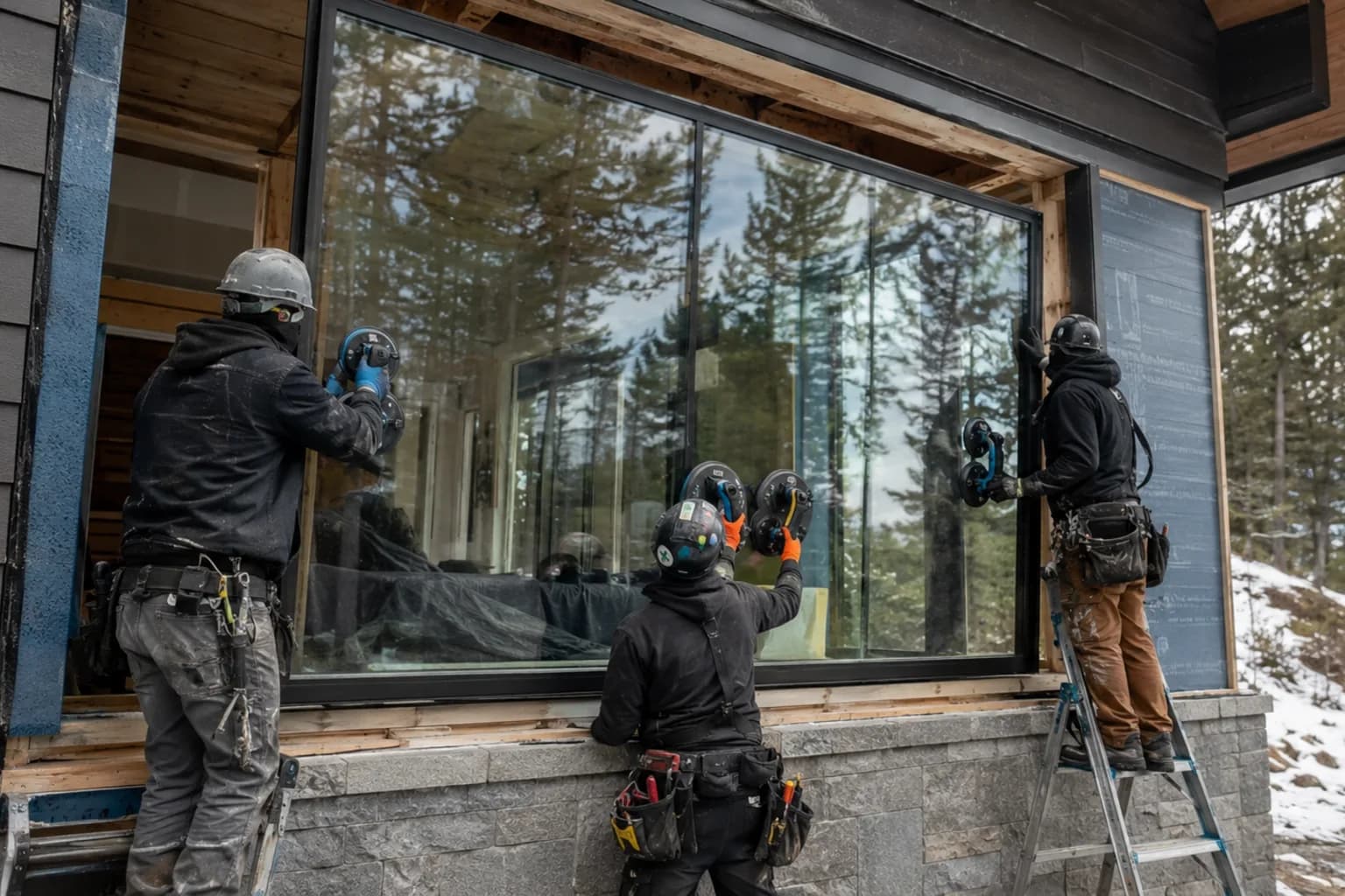 A glazier fitting a replacement pane in Canada