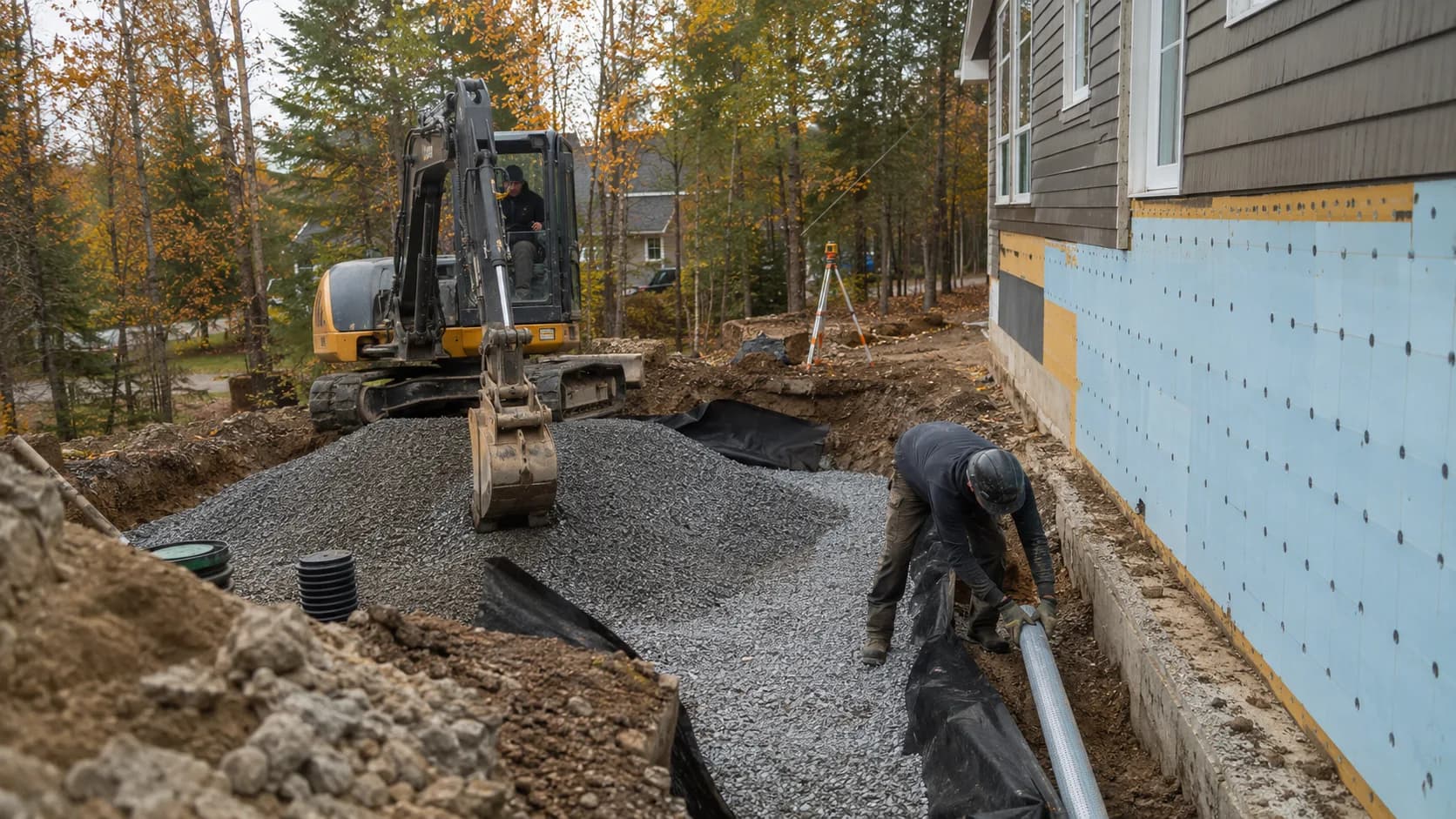 An excavator cutting a footing trench on a site in Canada