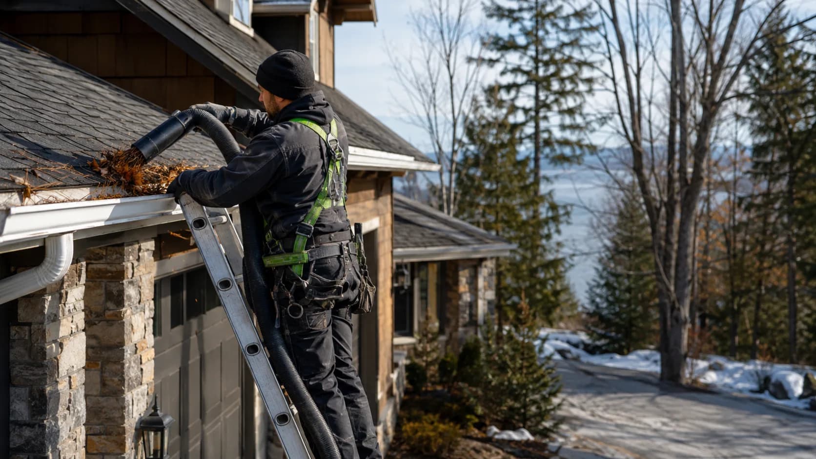 Clearing a roof line on a house in Canada