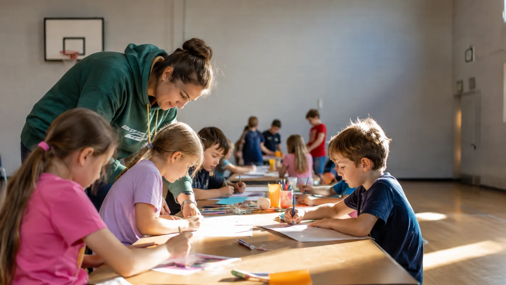Children enjoying a supervised indoor day camp activity in Canada