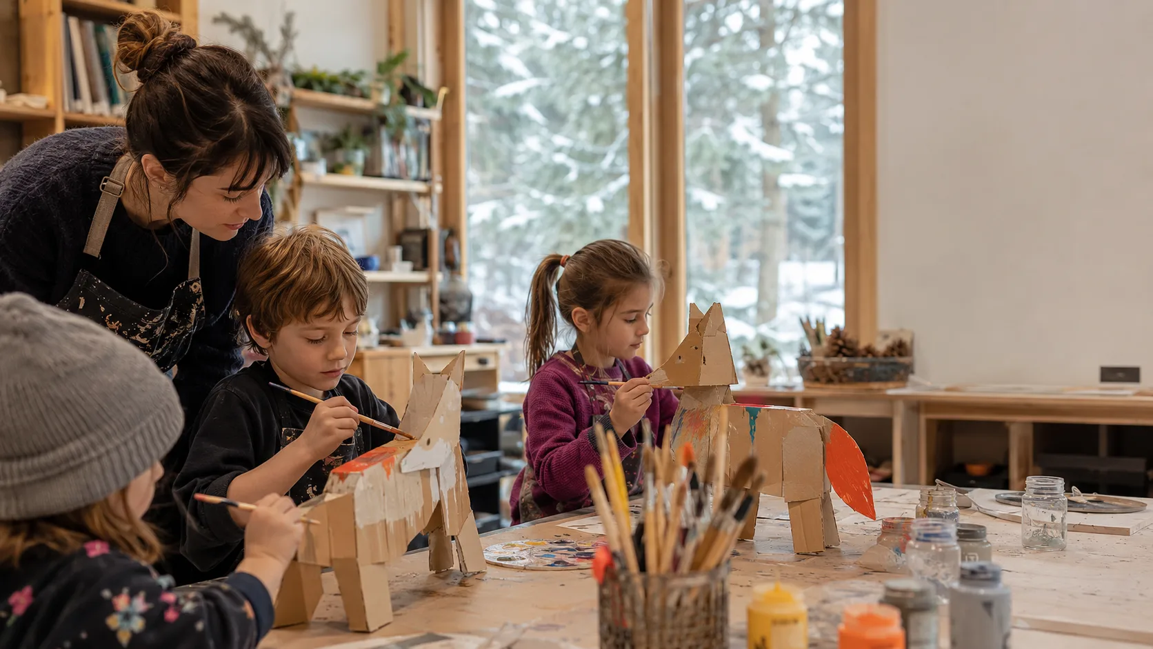 A teacher guides children through a lively hands-on activity class in Canada