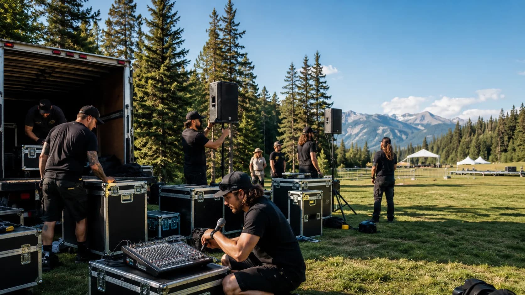 Customers pick up reserved speaker, mixer or microphone kit from an active business in Canada