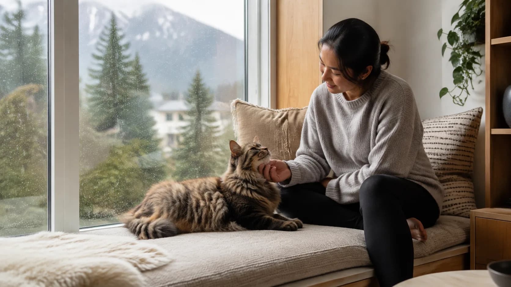 A pet sitter feeding a dog in its owner's home in Canada