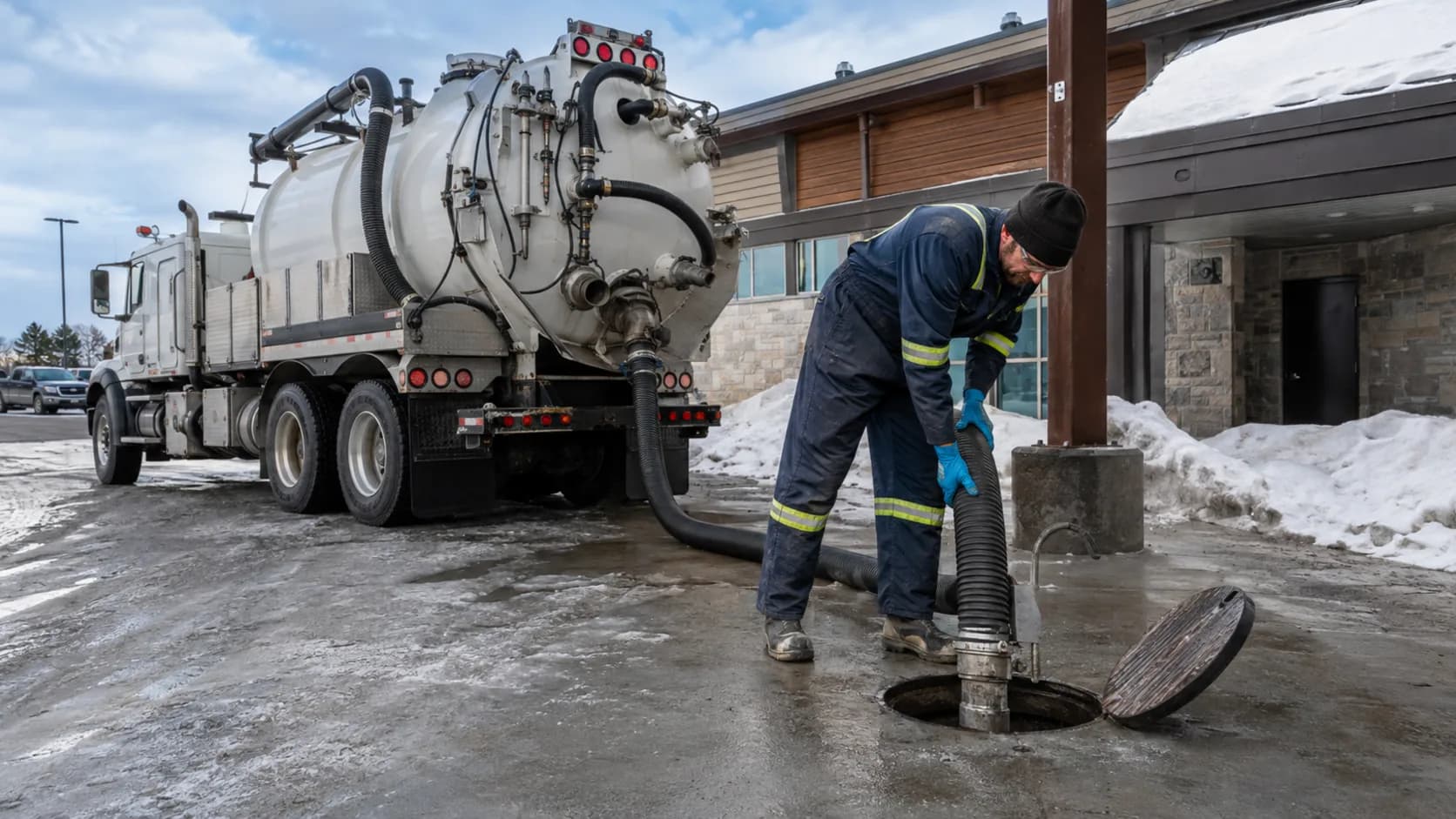 A tanker on a septic pump-out in Canada