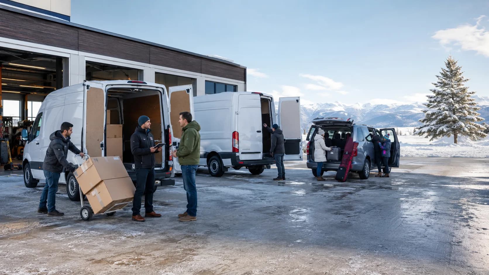 Customers pick up reserved van model from an active business in Canada