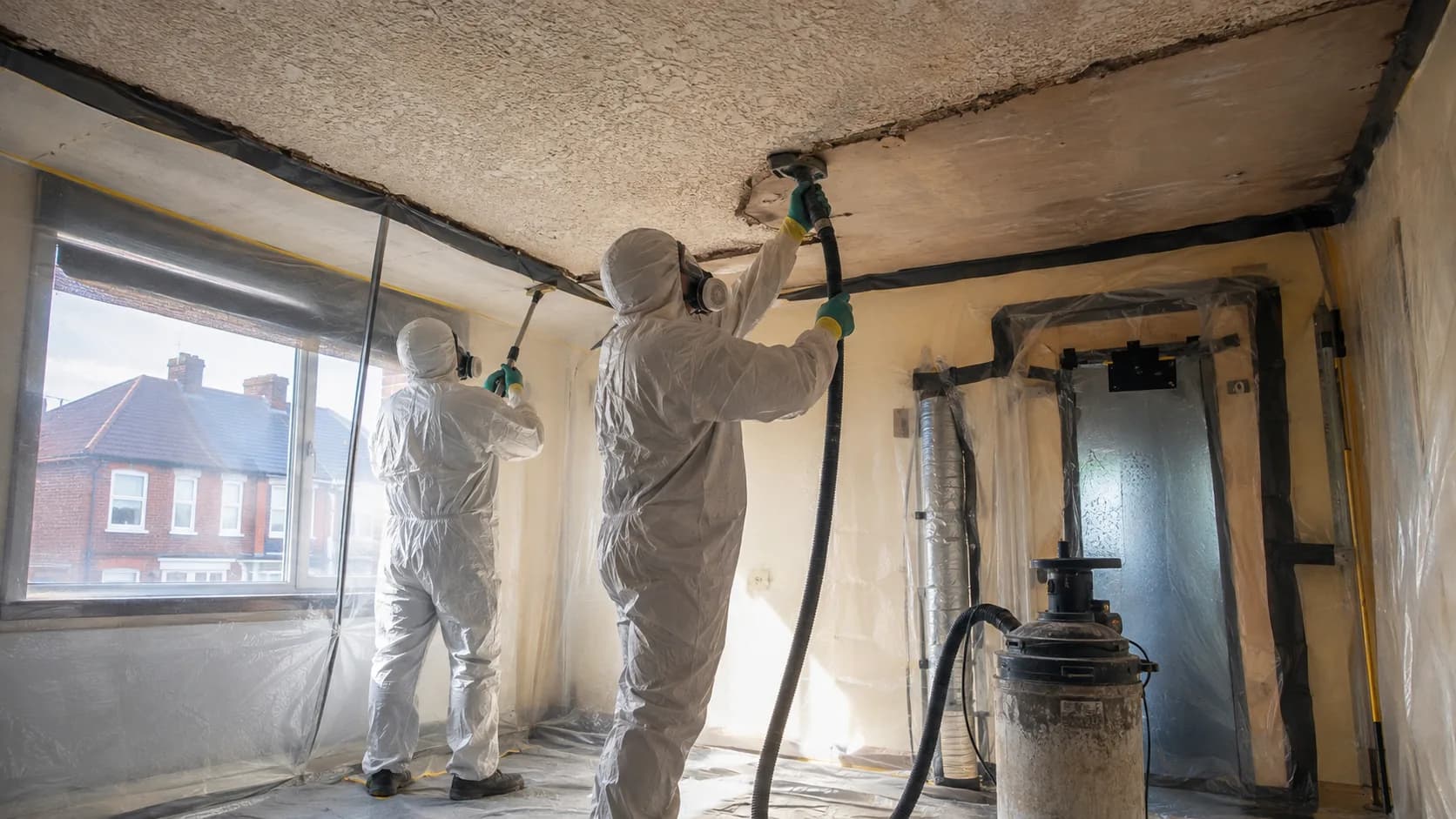 A licensed removal crew sealing an enclosure at a house in the UK