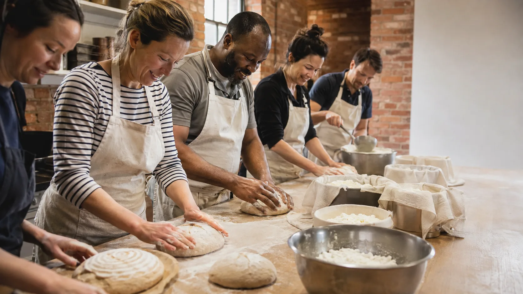A food tutor guides learners shaping sourdough and making fresh cheese in the UK