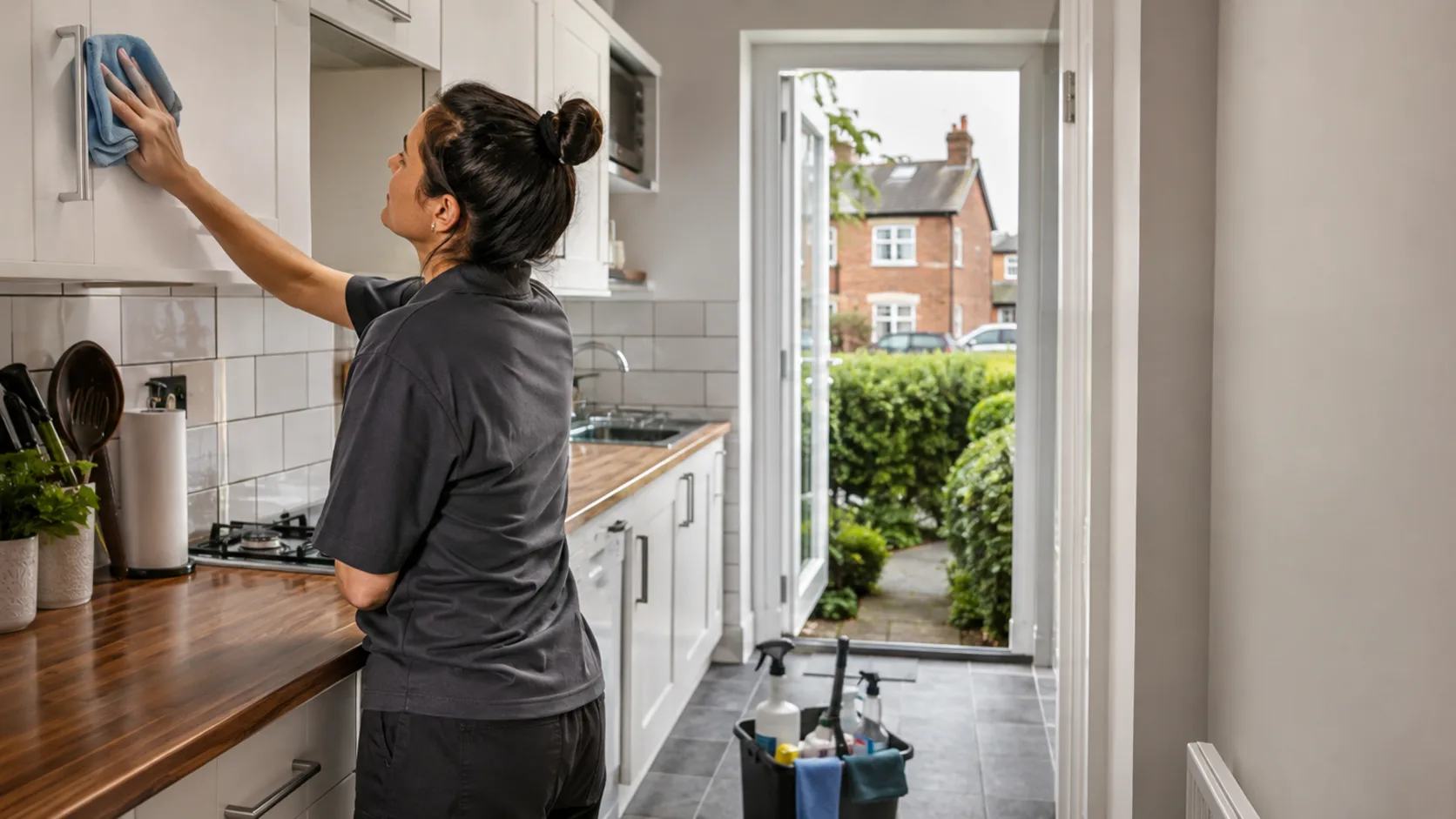 A cleaner at work in a home in the UK