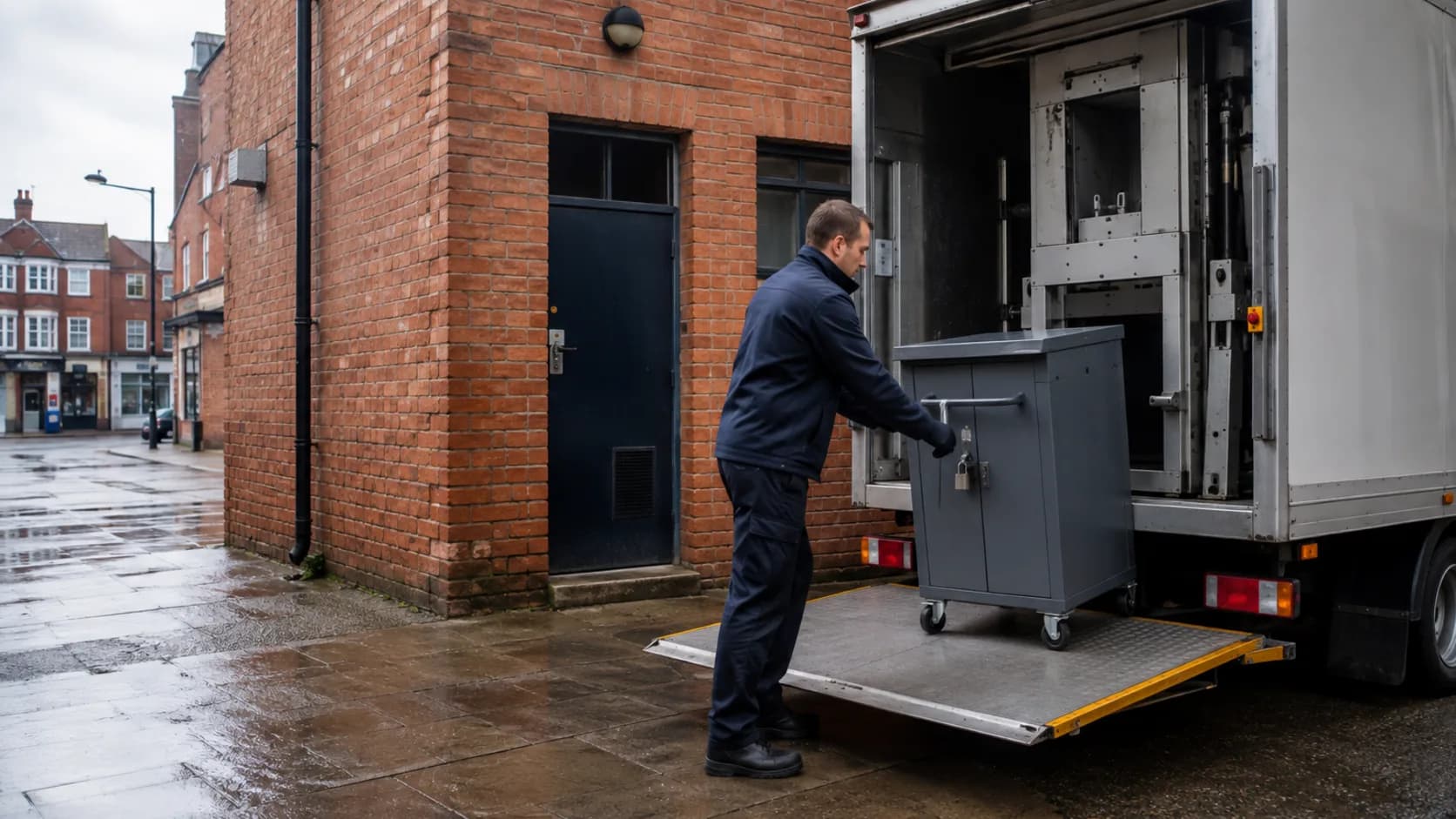 A mobile shredding truck working an office building in the UK