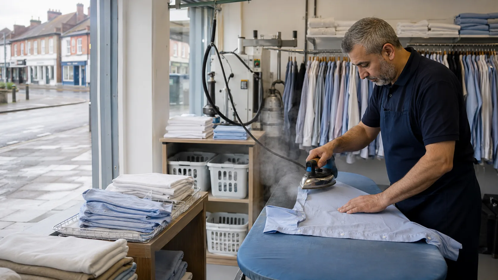 Pressed shirts bagged for a laundry round in the UK