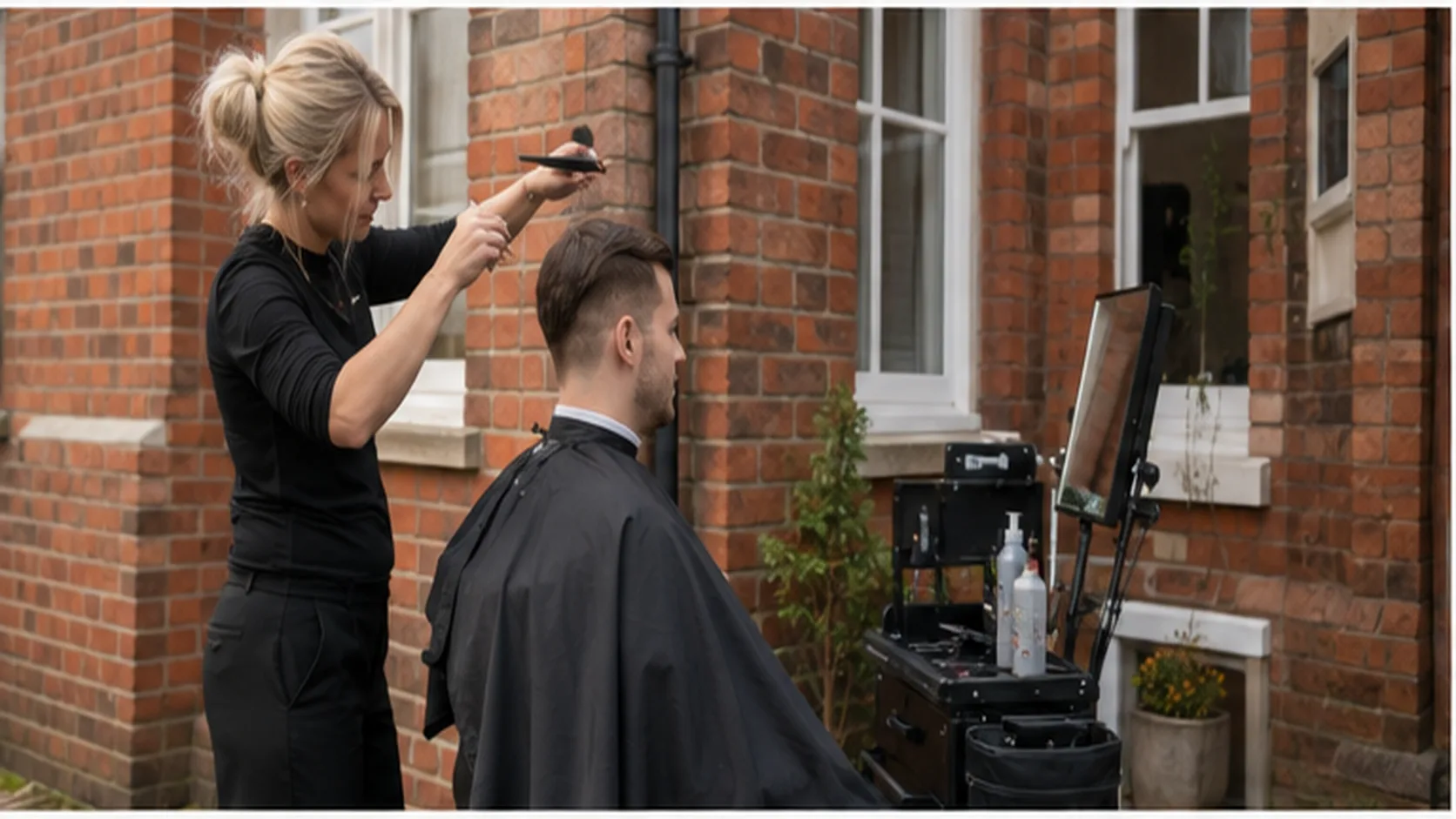 Mobile Hairdressing delivering a booked mobile service for a customer.