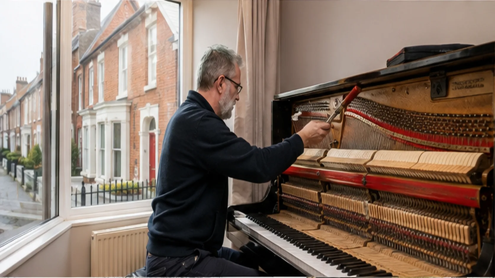 Piano Tuner delivering a booked mobile service for a customer.