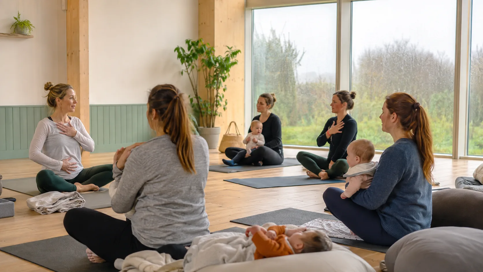 Families attend a gentle postnatal antenatal or parent-and-baby class at a centre in Ireland
