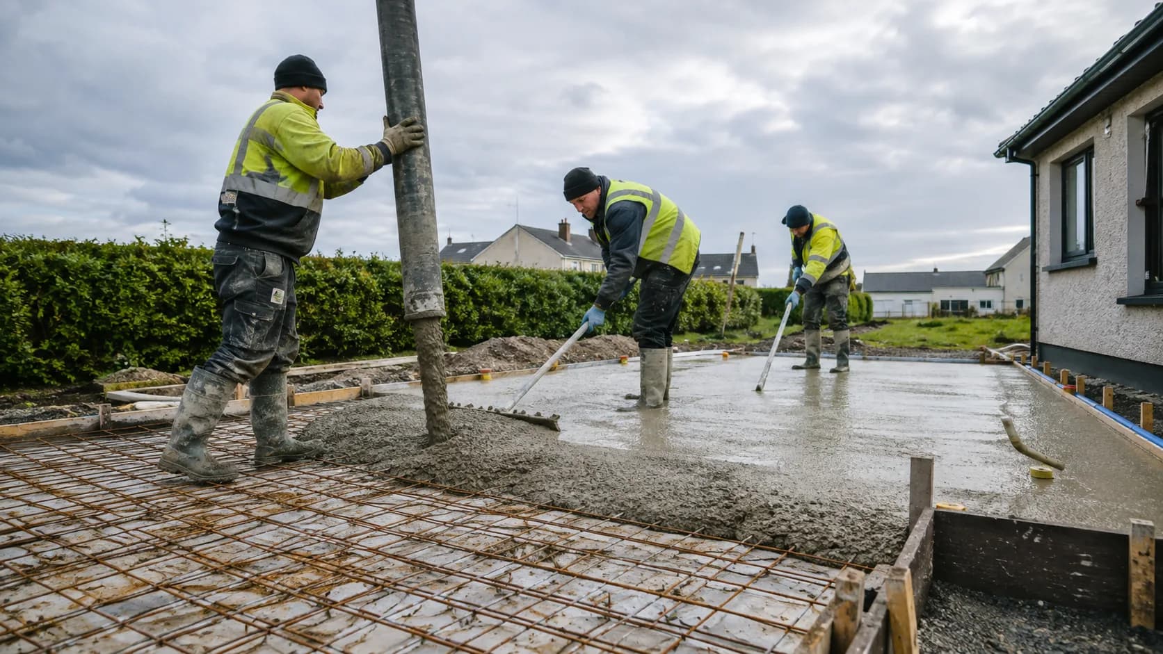 A concreter finishing a fresh slab in Ireland