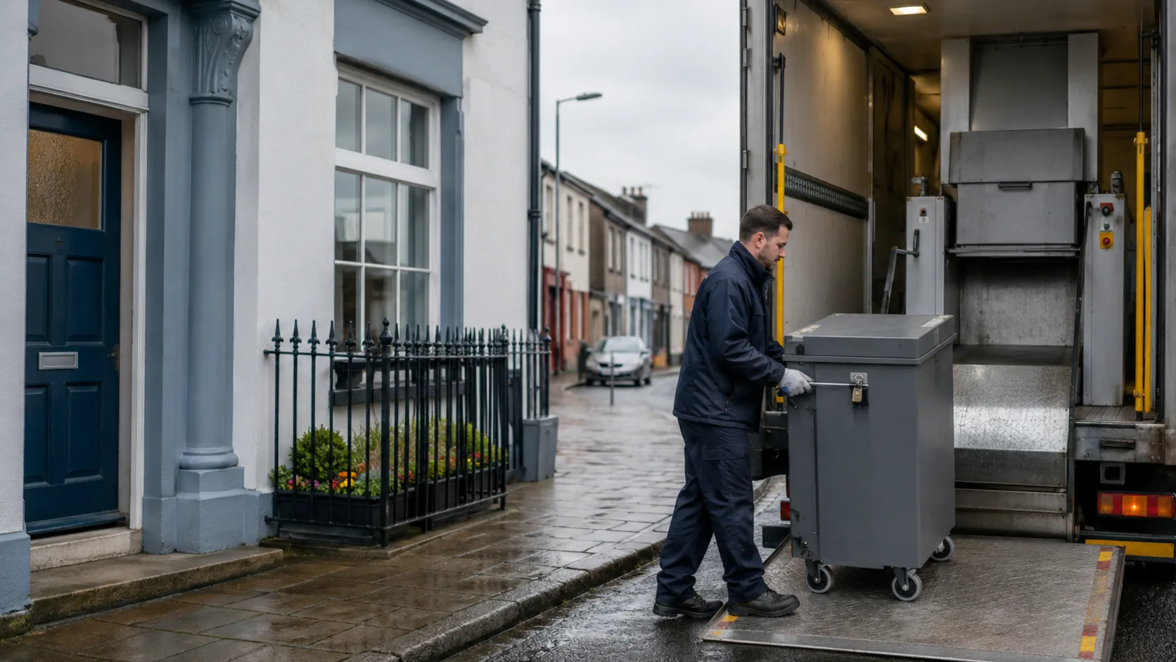 A mobile shredding truck working an office building in Ireland
