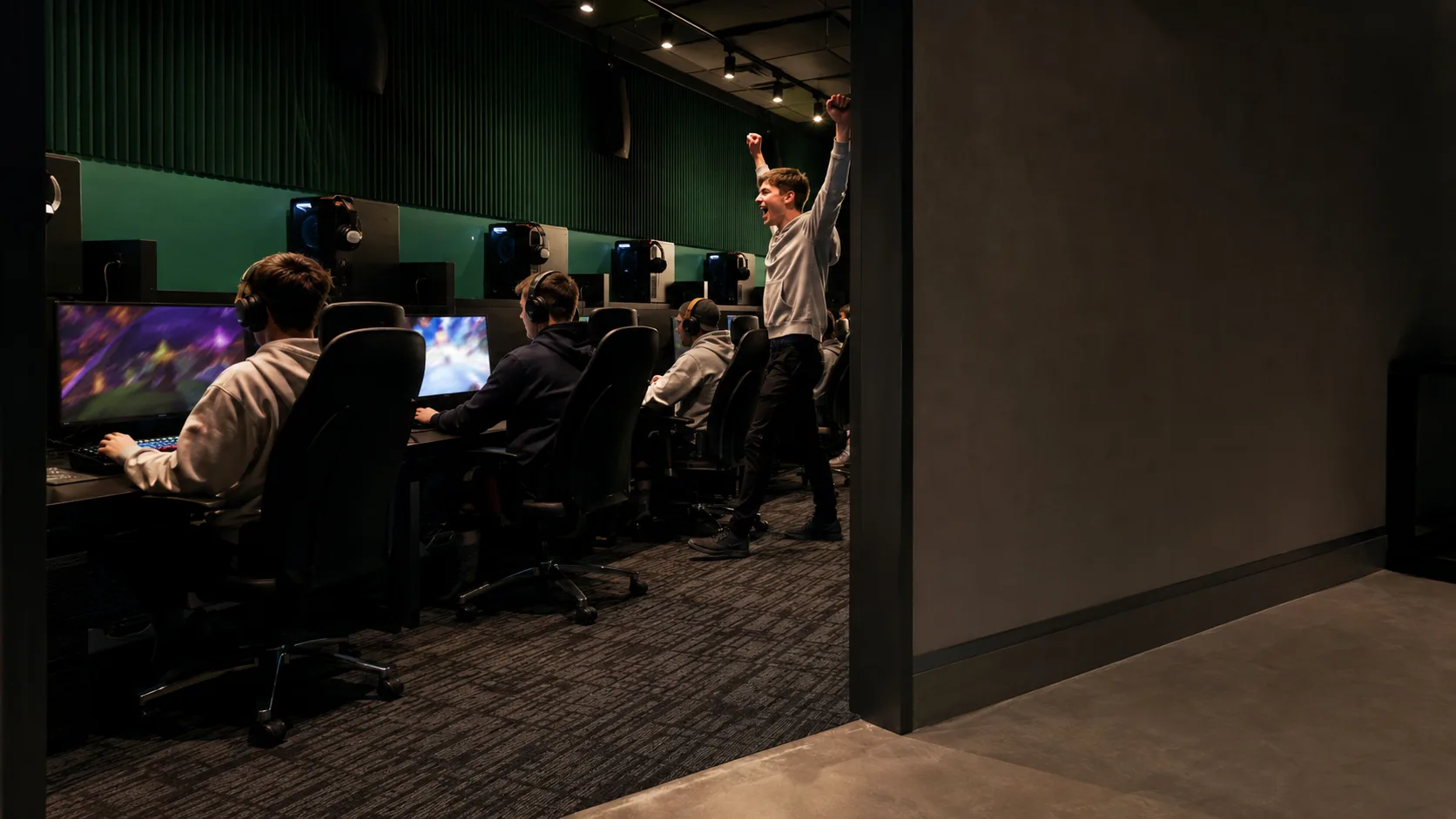 Friends play together in an intimate Irish city gaming lounge