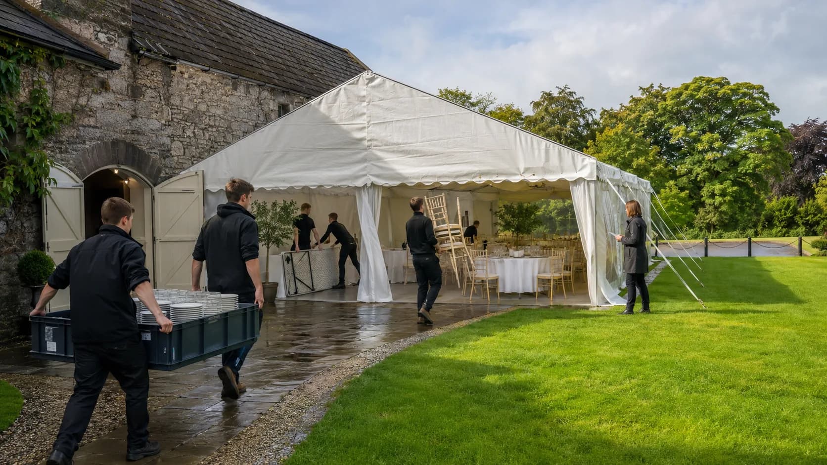 Customers collect booked marquee, table or chair model from an active business in Ireland