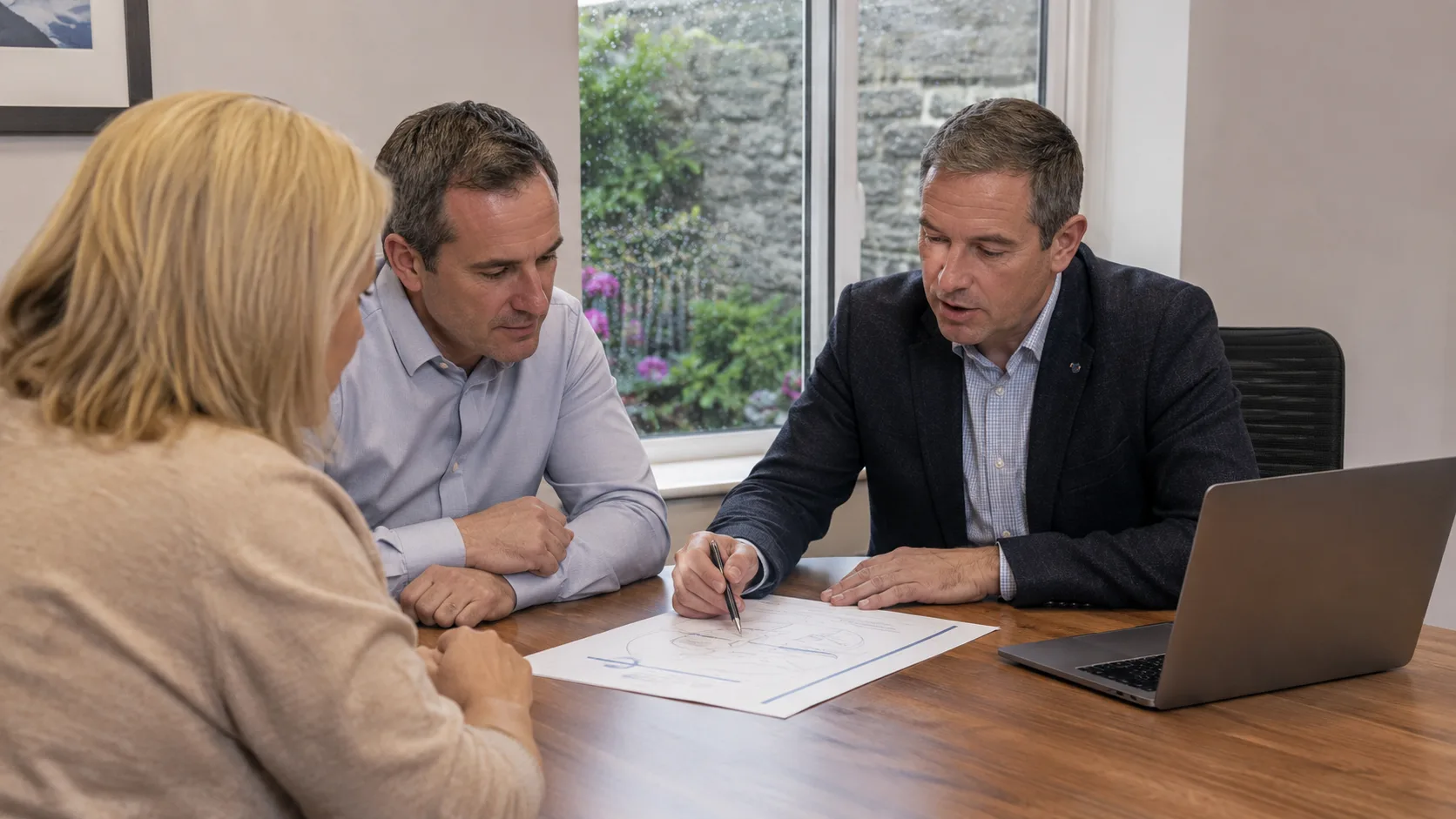 A financial adviser holds a planning review with a client in Ireland