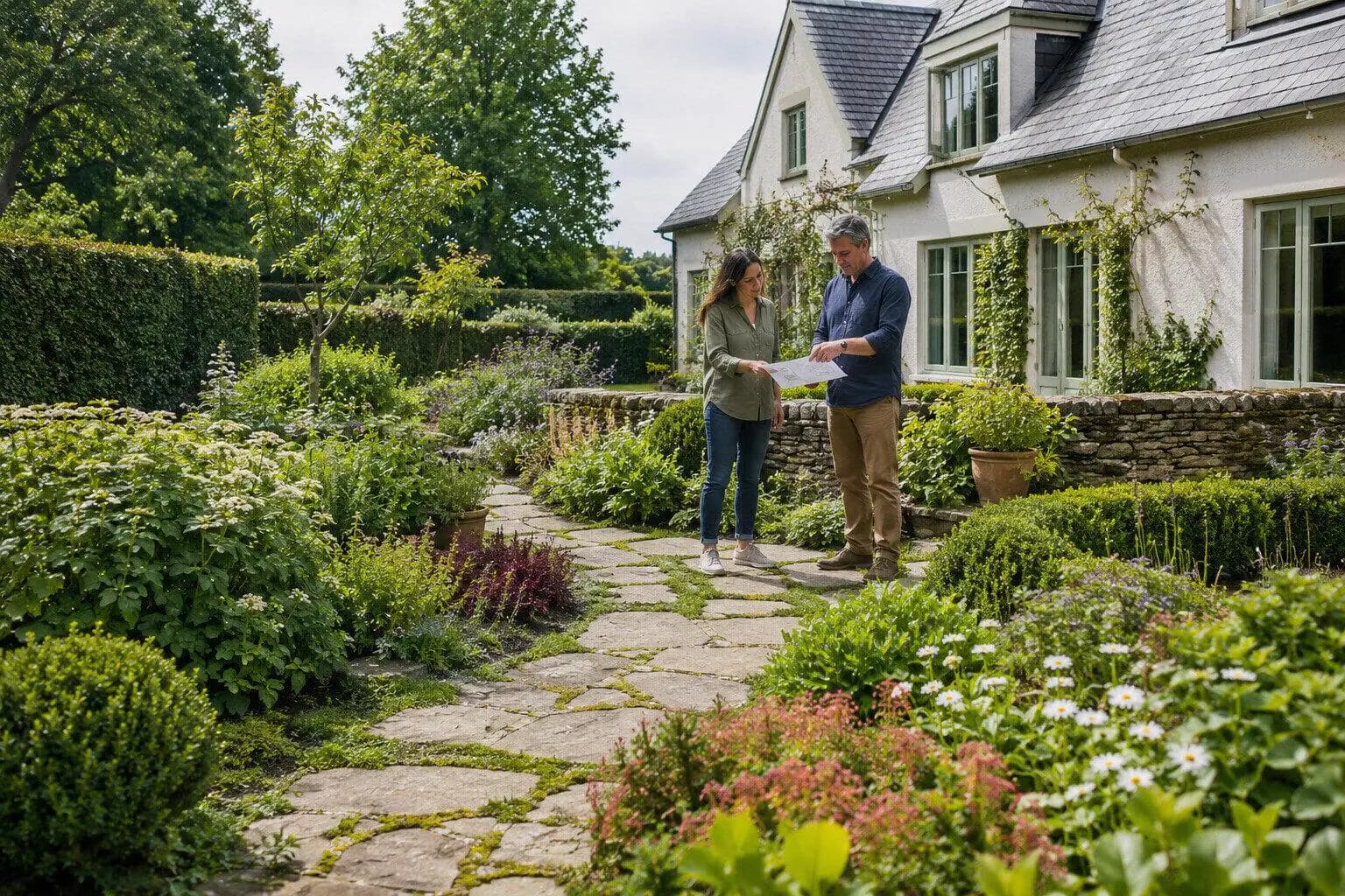 A garden designer setting out a planting plan for a garden in Ireland