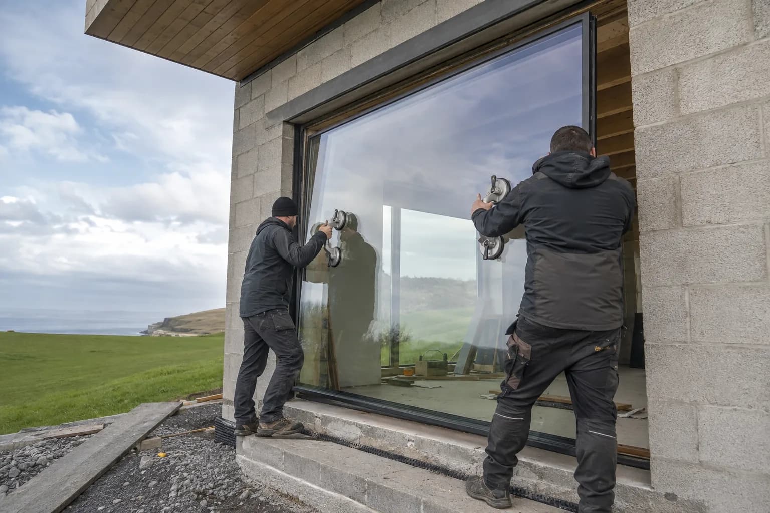 A glazier fitting a replacement pane in Ireland
