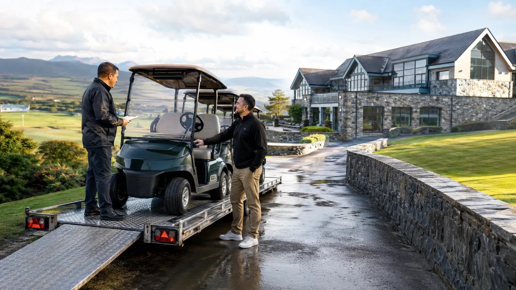 Operator handing over a golf buggy at an estate in Ireland