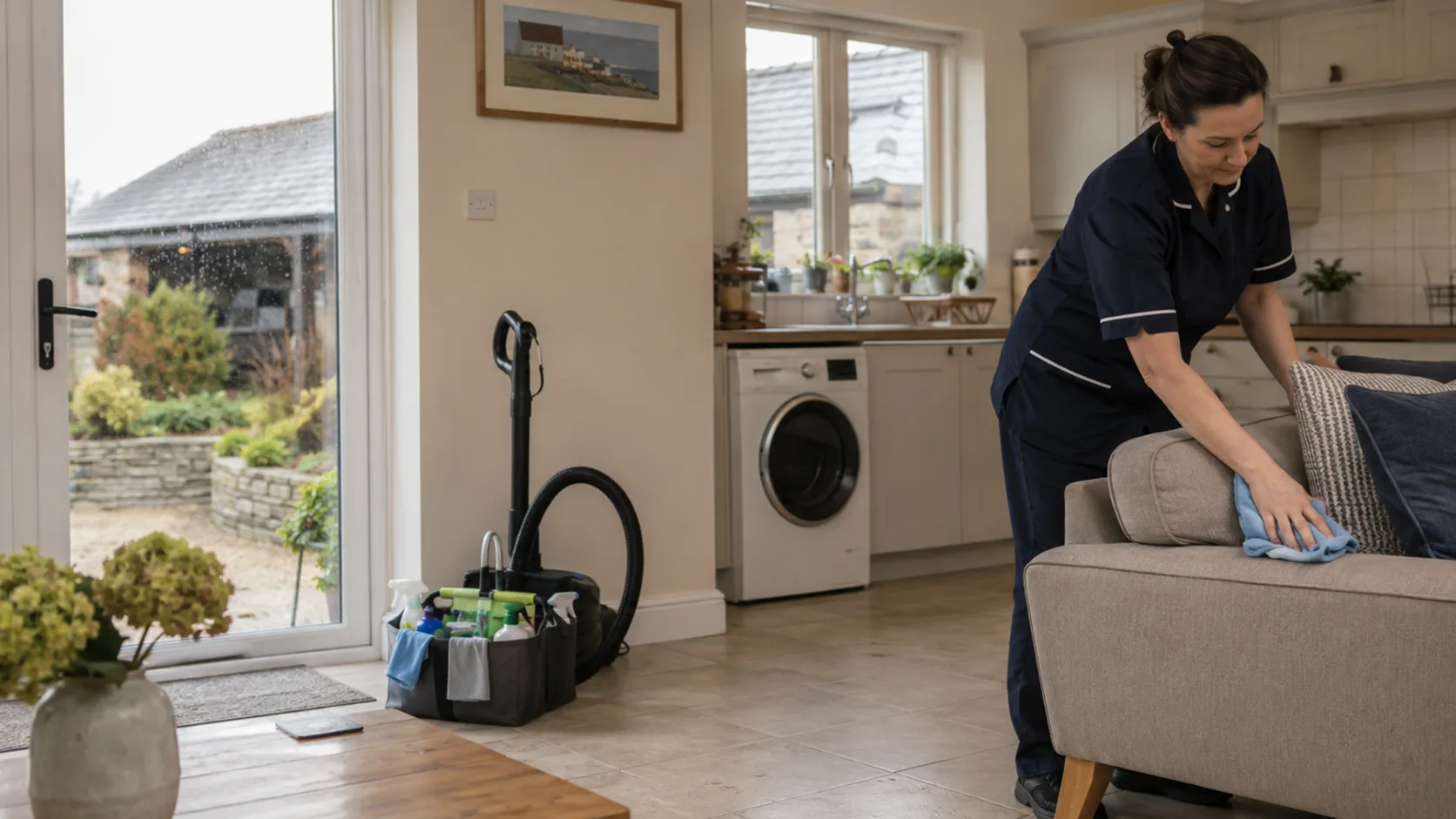 A housekeeper cleaning a kitchen in a home in Ireland