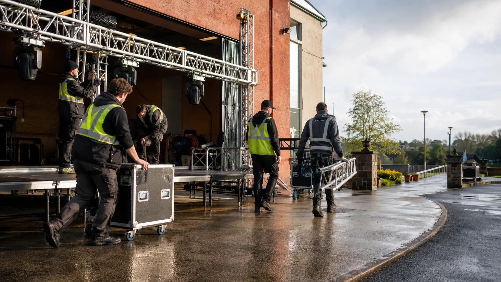 Customers collect booked lighting fixture, truss or stage deck from an active business in Ireland