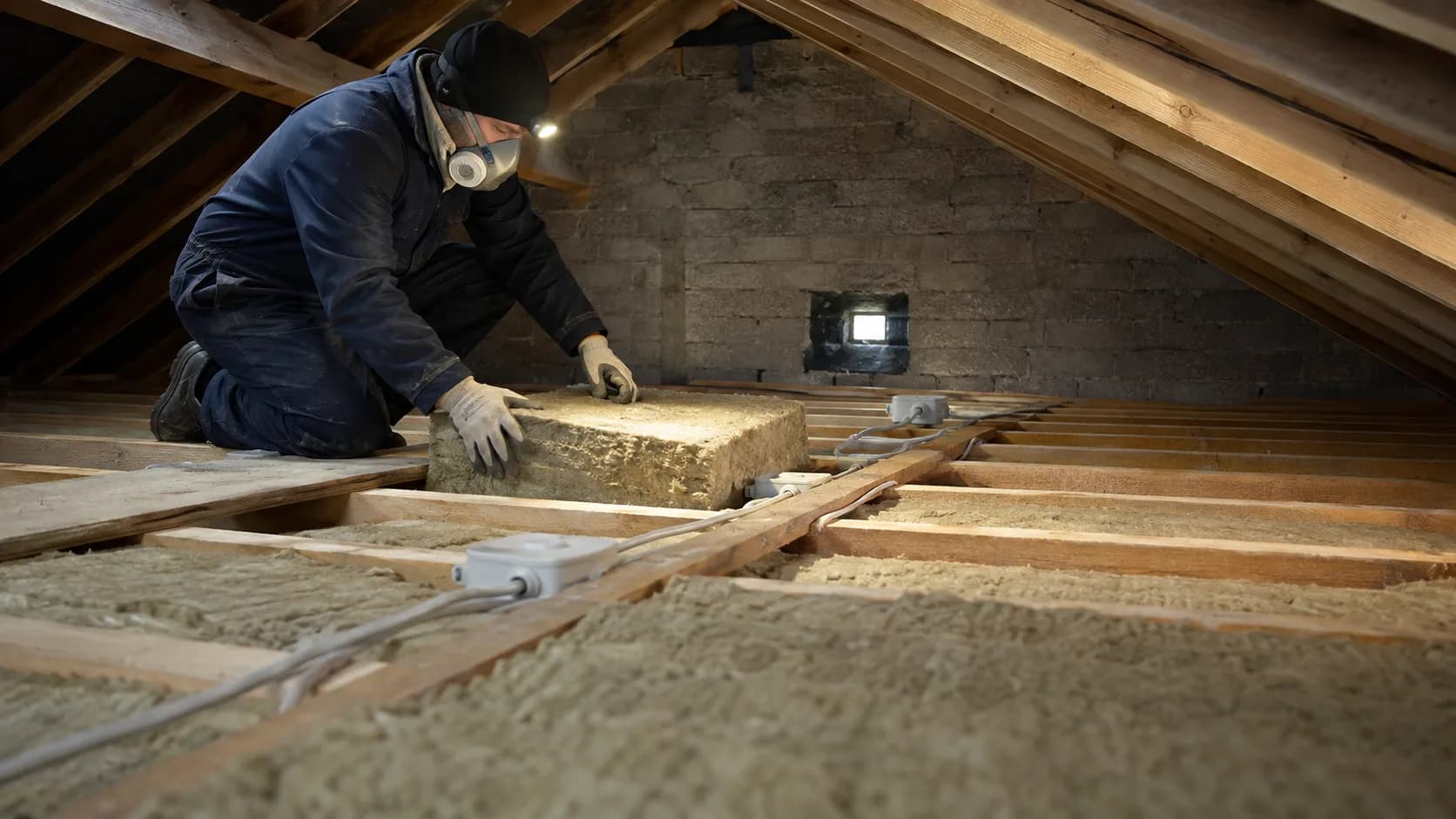 An insulation installer working in a roof space in Ireland