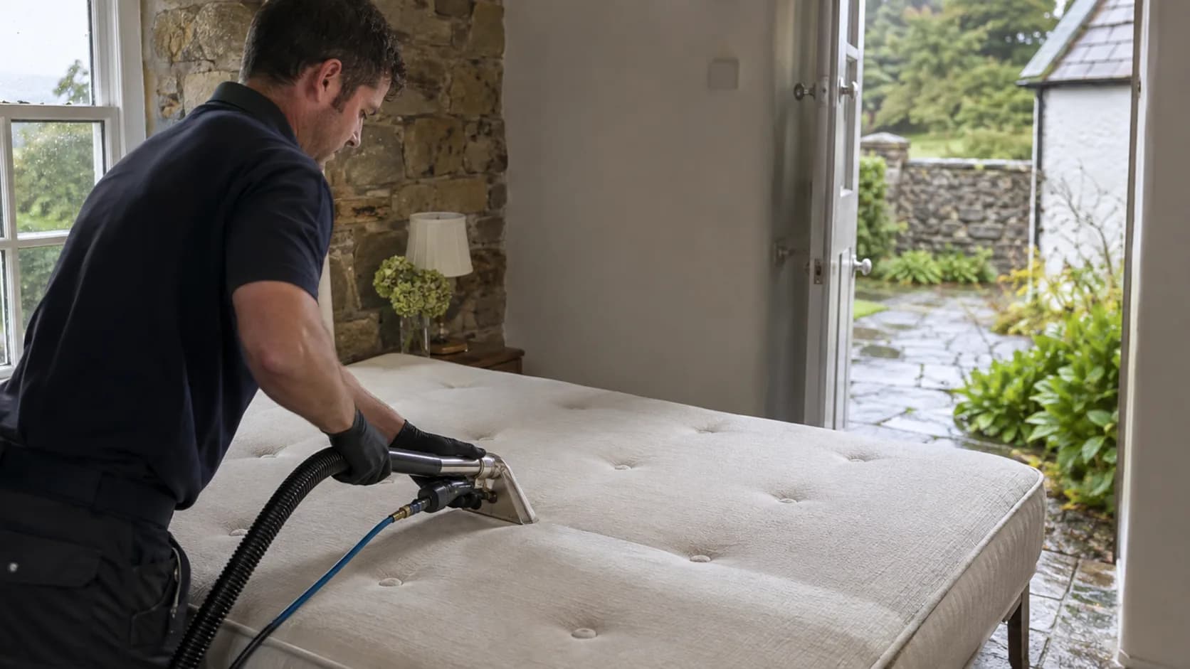 A technician deep-cleaning a mattress in a home in Ireland
