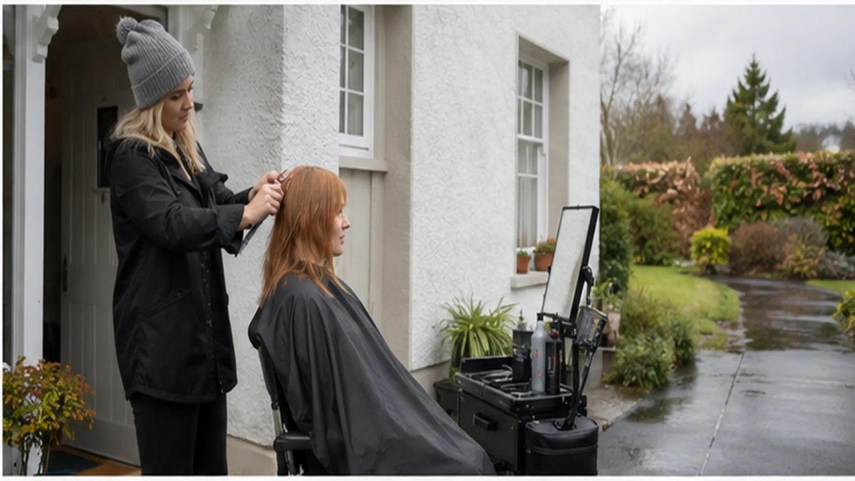 Mobile Hairdressing delivering a booked mobile service for a customer.