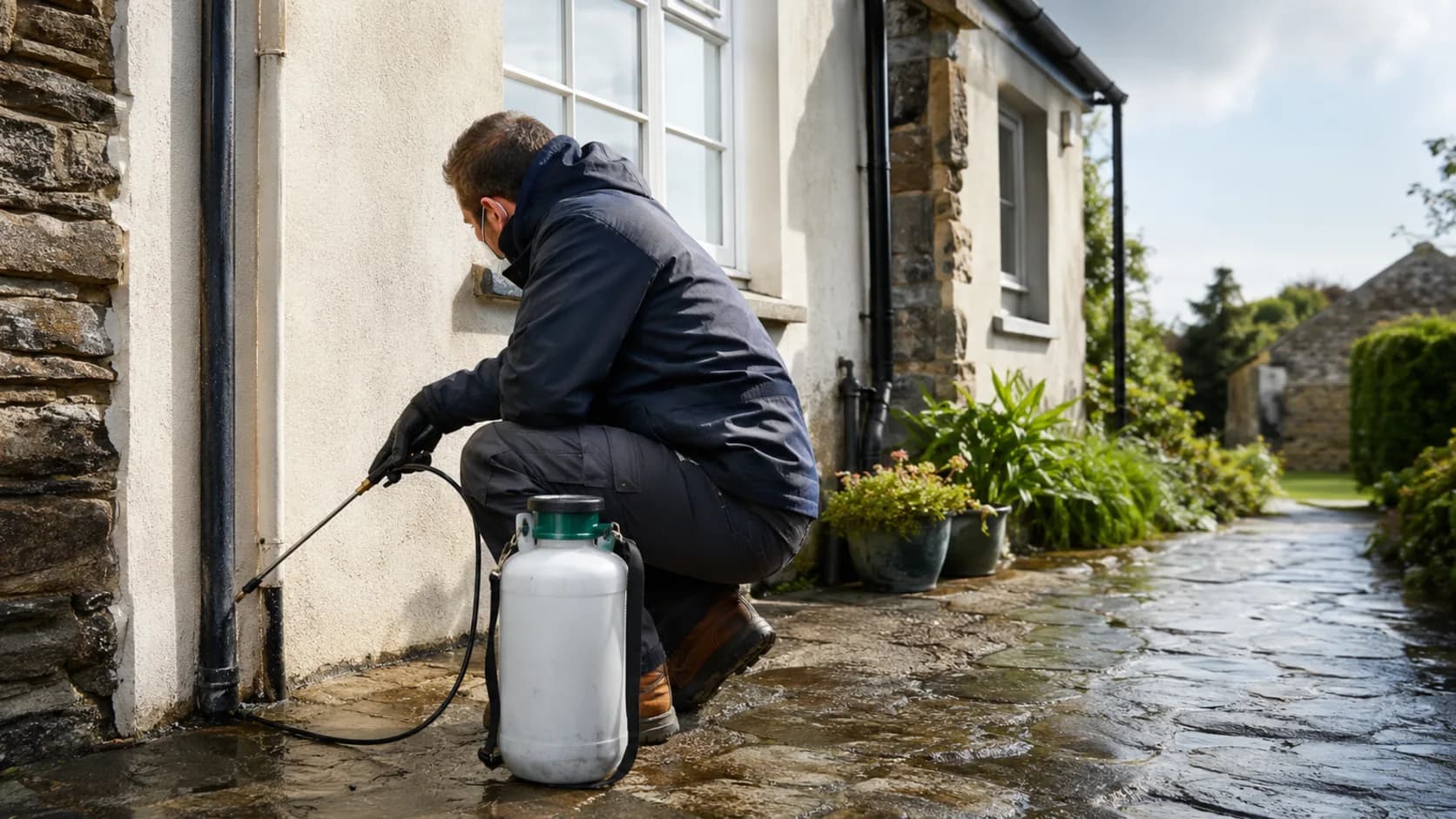 A pest control technician treating a property in Ireland