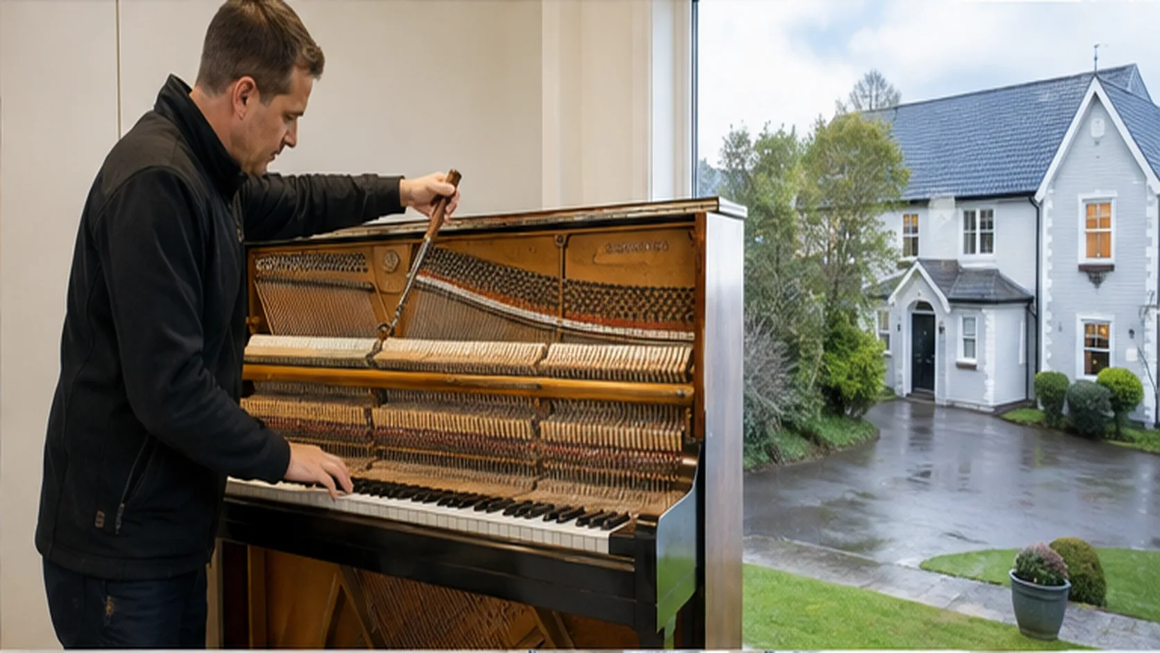 Piano Tuner delivering a booked mobile service for a customer.