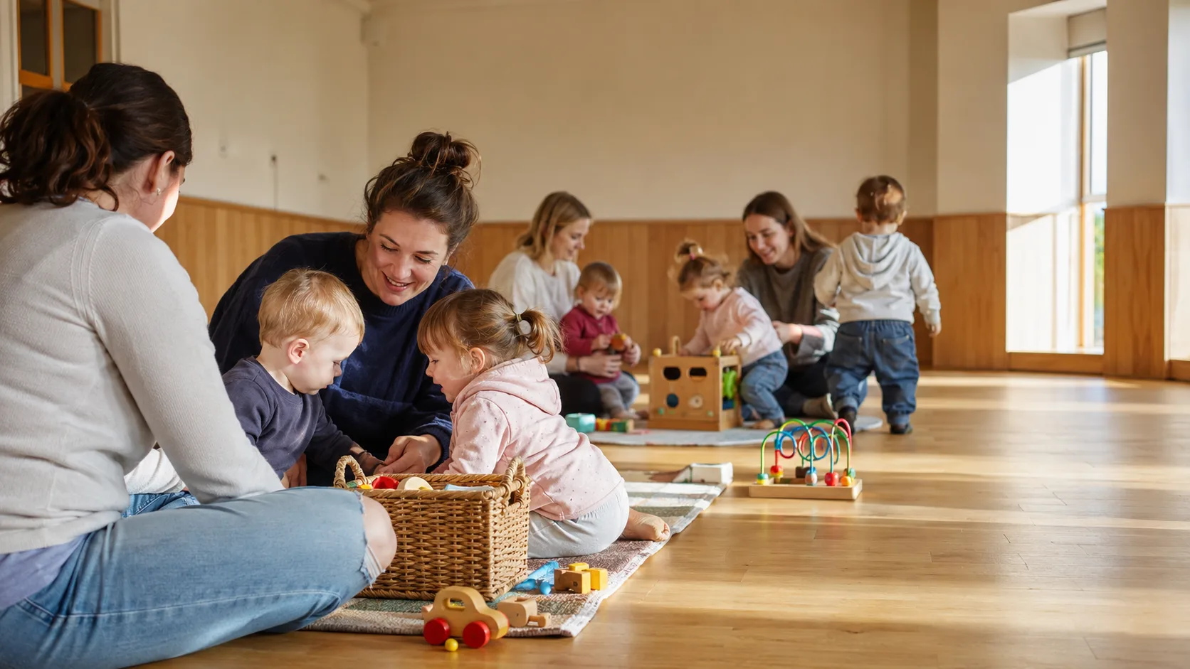 Parents and toddlers sharing a warm playgroup session in Ireland